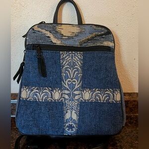 Stylish handmade denim and leather Backpack EUC